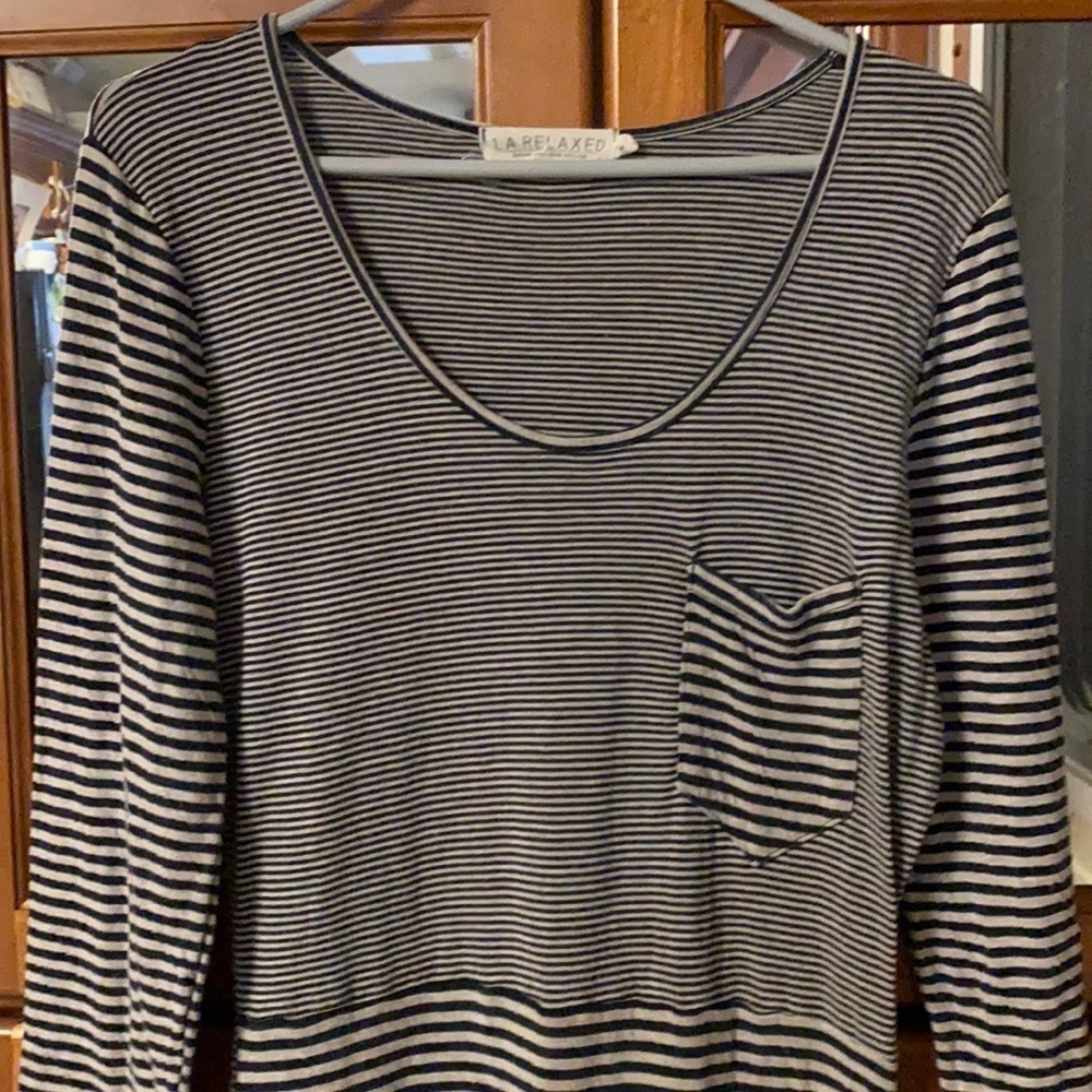 LA Relaxed Midi Dress Black & Gray Striped Casual Comfortable